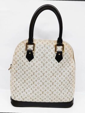 Louis Vuitton Cream Monogram Alma Satchel with Black Trim